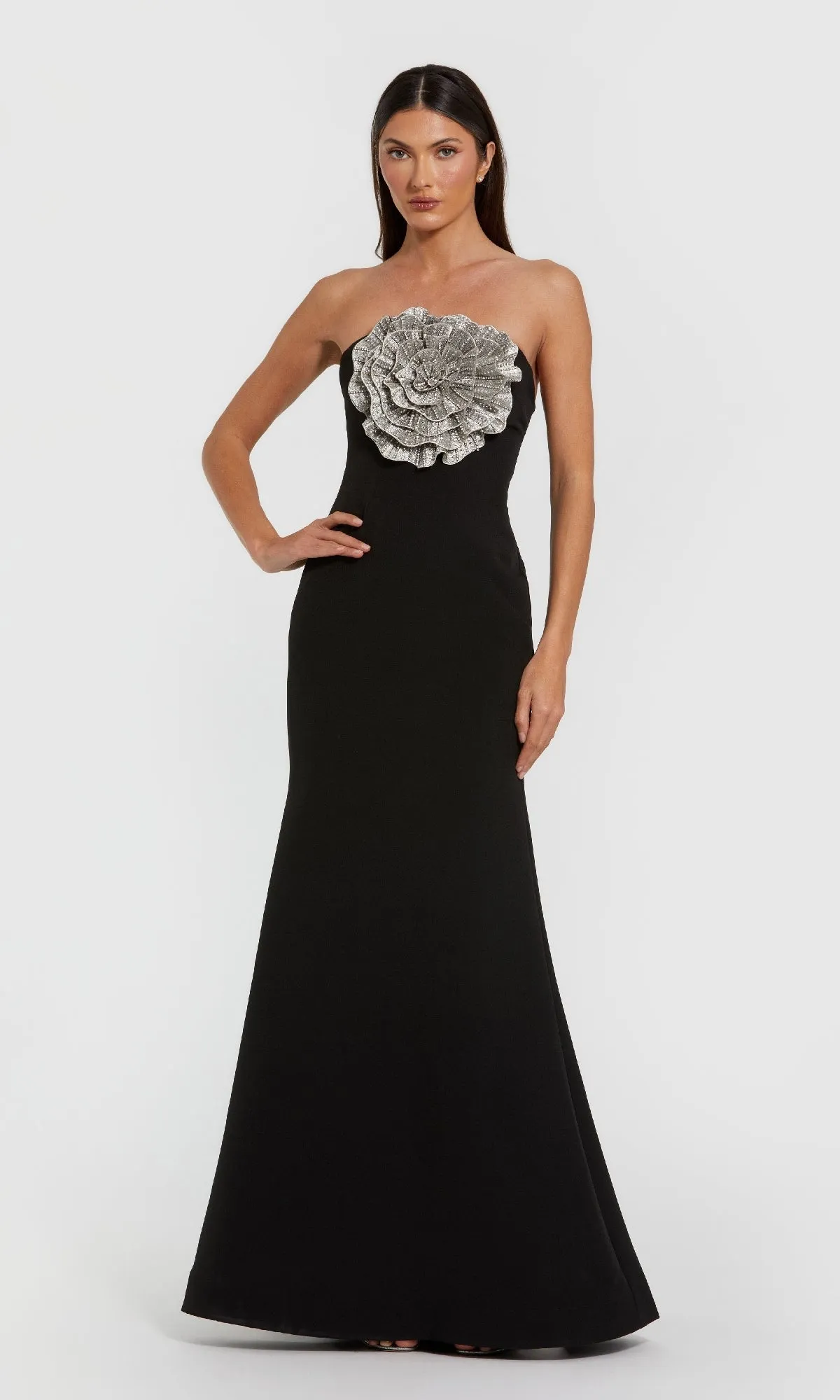 Strapless Floral Formal Gown: Mac Duggal 11855 sold by PromGirl