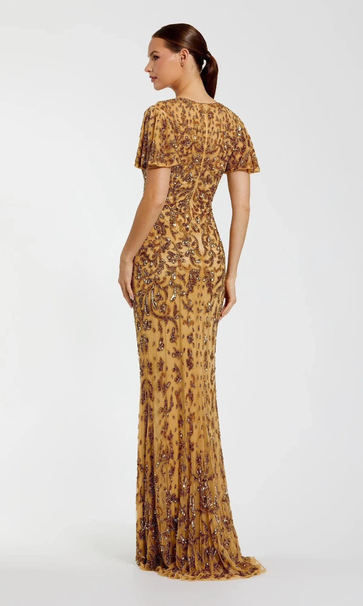 Short Sleeve Gold Formal Dress: Mac Duggal 5491 sold by PromGirl product image thumbnail 2