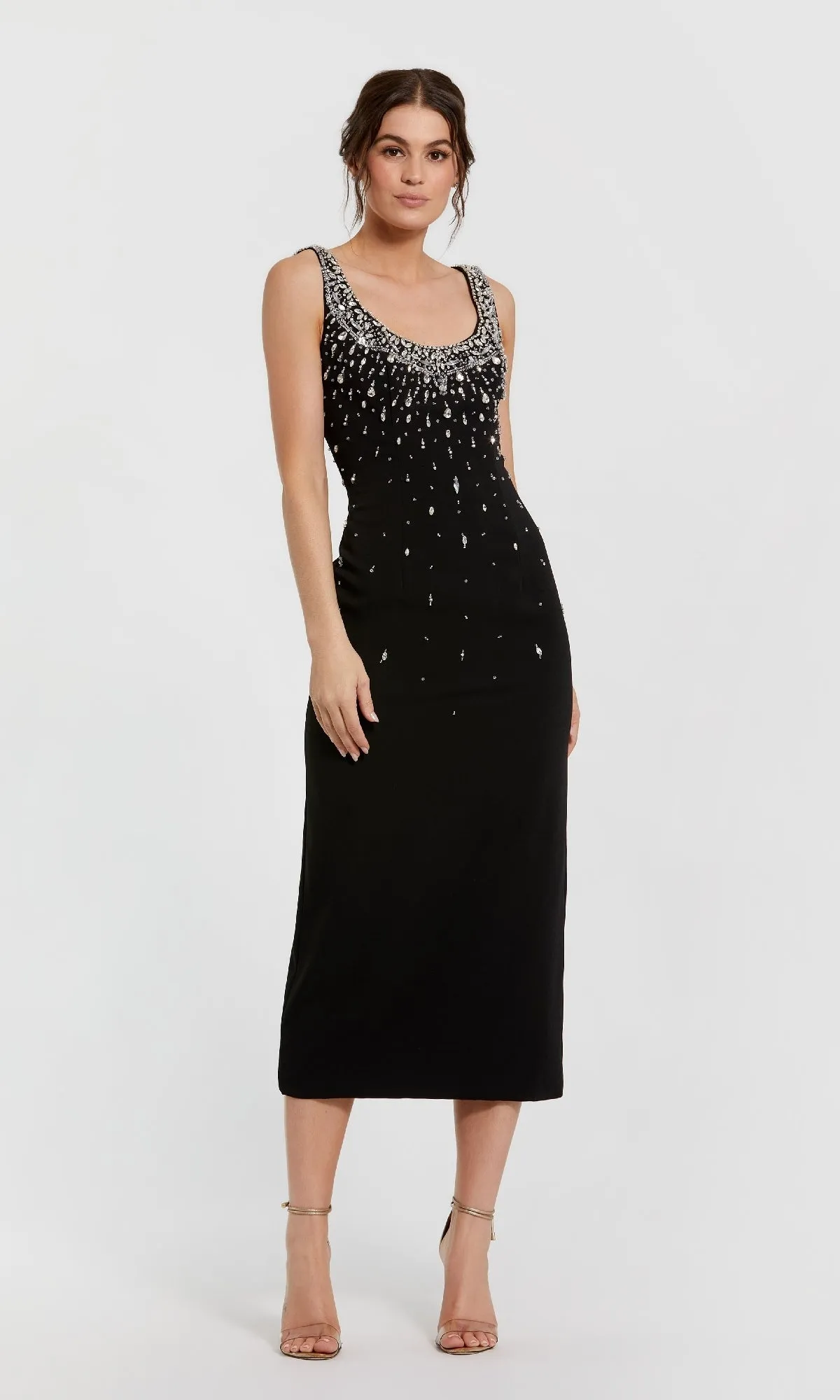 Midi Black Wedding Guest Dress: Mac Duggal 2259 sold by PromGirl