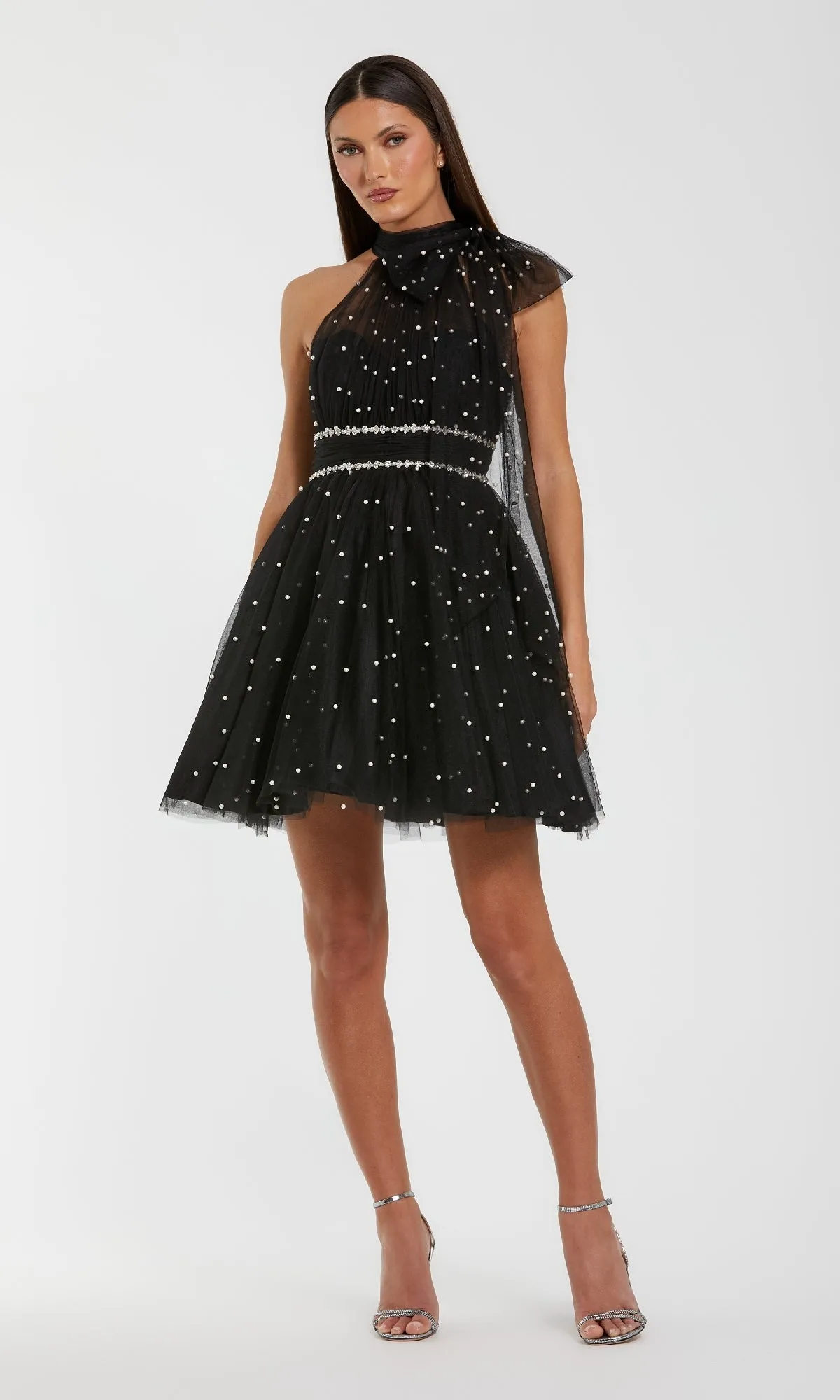 Short Black Beaded Party Dress: Mac Duggal 56205 sold by PromGirl
