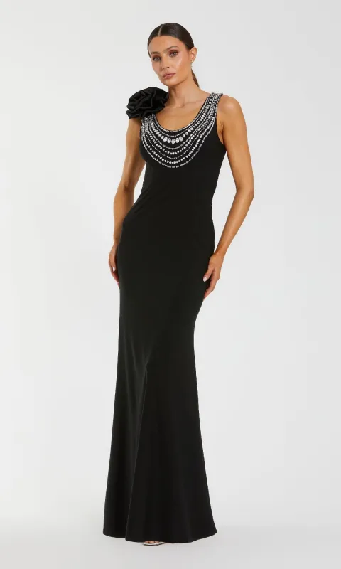 Beaded-Neck Black Formal Gown: Mac Duggal 50090 sold by PromGirl