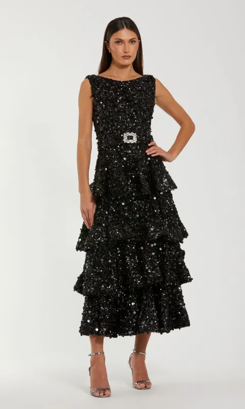 Black Sequin Midi Party Dress: Mac Duggal 27733 sold by PromGirl