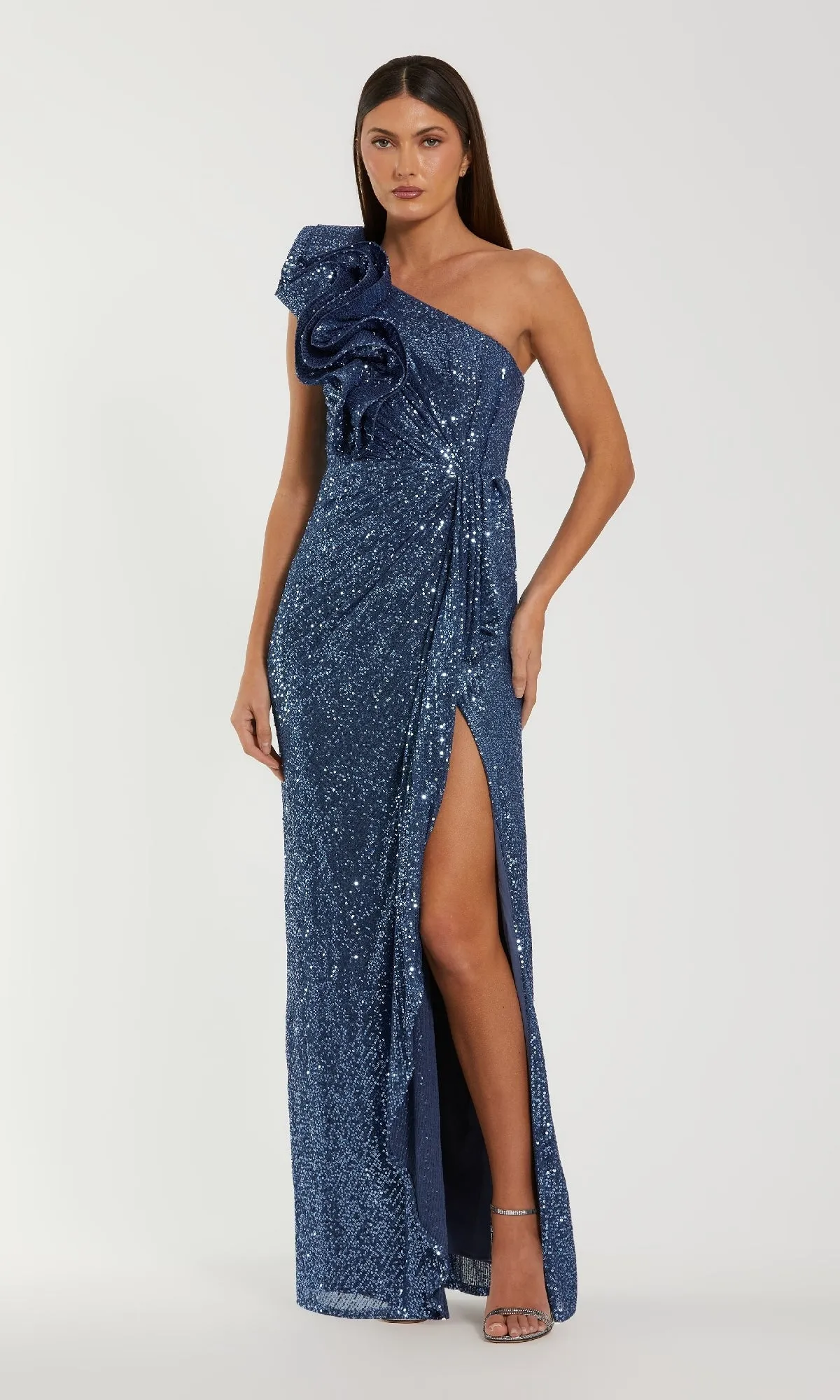 Long Blue Sequin Formal Gown: Mac Duggal 50093 sold by PromGirl