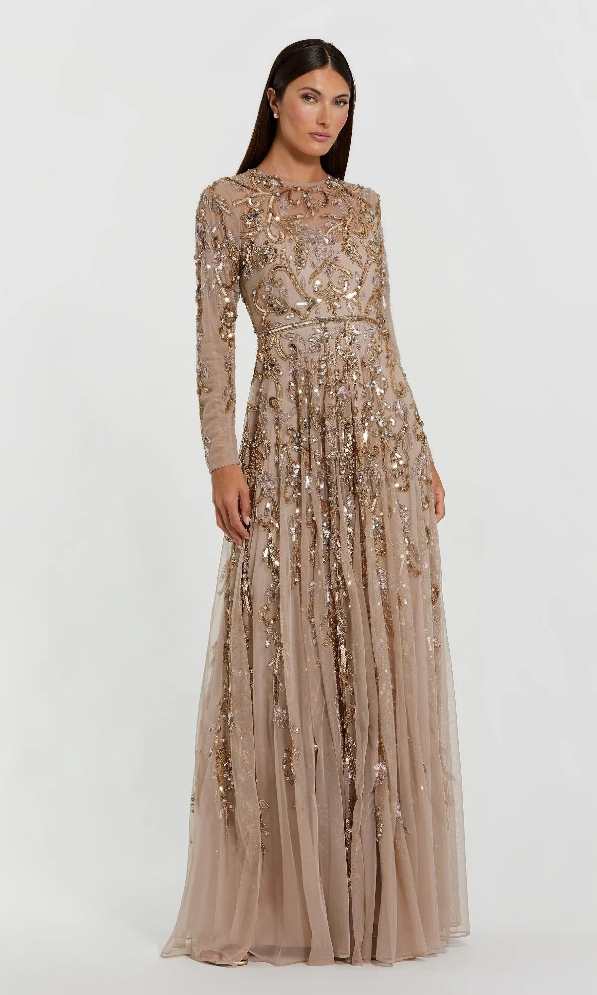 Long Beaded Gold Formal Dress: Mac Duggal 94213 sold by PromGirl