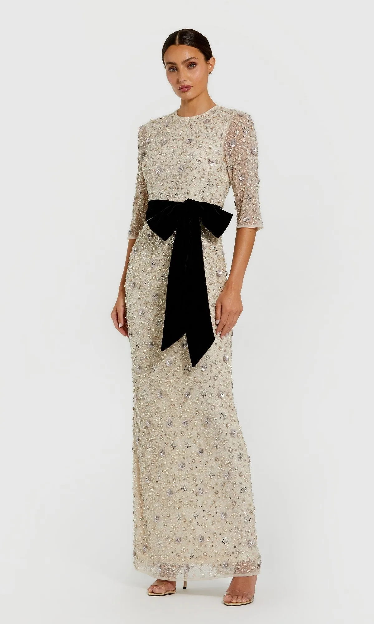 Beaded Oyster White Formal Gown: Mac Duggal 94166 sold by PromGirl