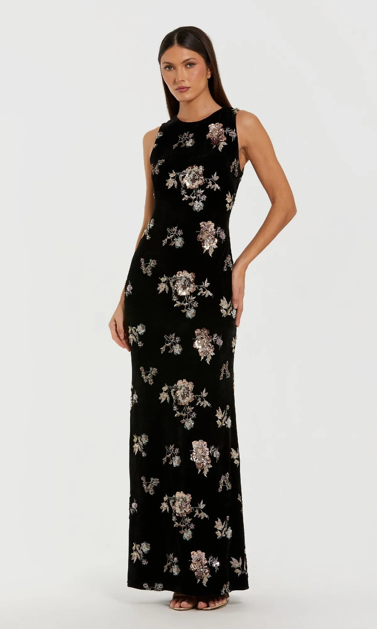 Black Velvet Print Formal Dress: Mac Duggal 68959 sold by PromGirl