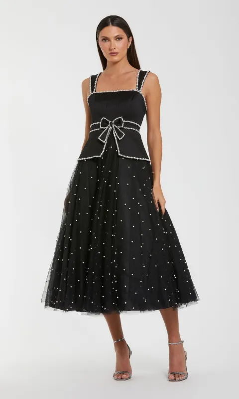 Black Midi Wedding Guest Dress: Mac Duggal 56206 sold by PromGirl