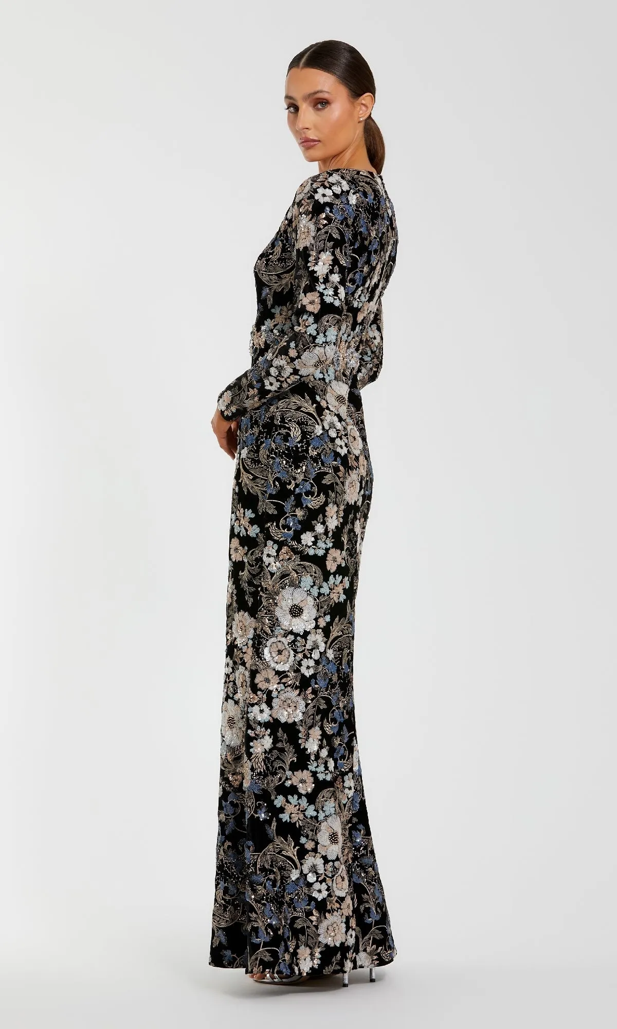 Black Velvet Print Formal Gown: Mac Duggal 68978 sold by PromGirl product image thumbnail 2