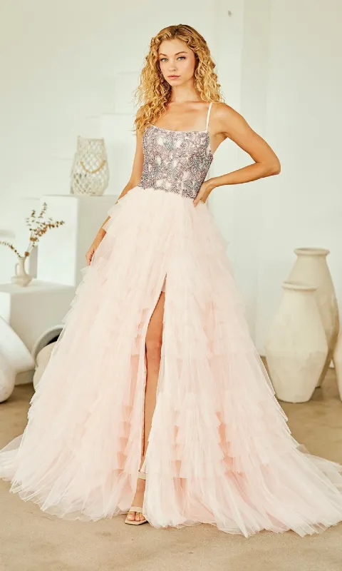 Pink Ruffled Prom Ball Gown: Amelia Couture SU096 sold by PromGirl