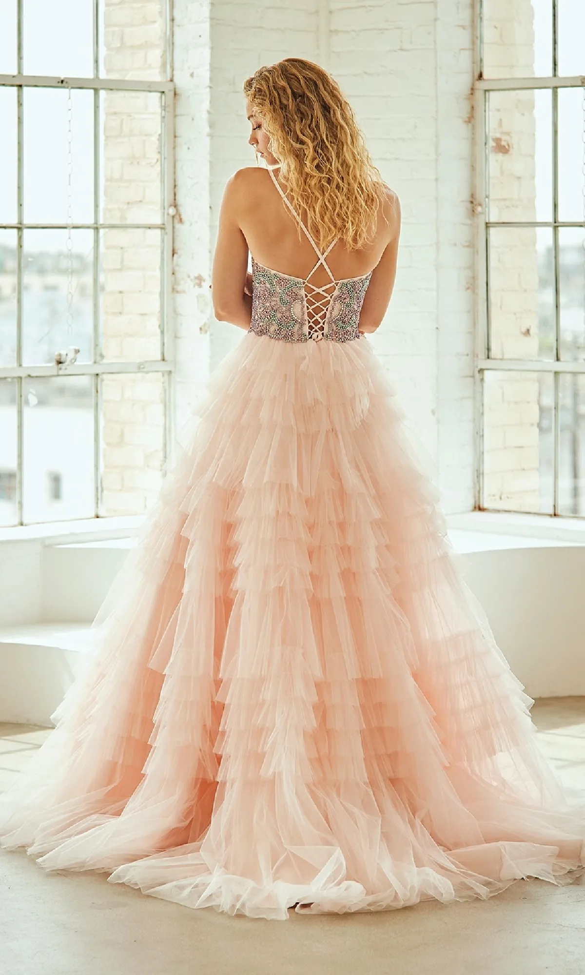 Pink Ruffled Prom Ball Gown: Amelia Couture SU096 sold by PromGirl product image thumbnail 2