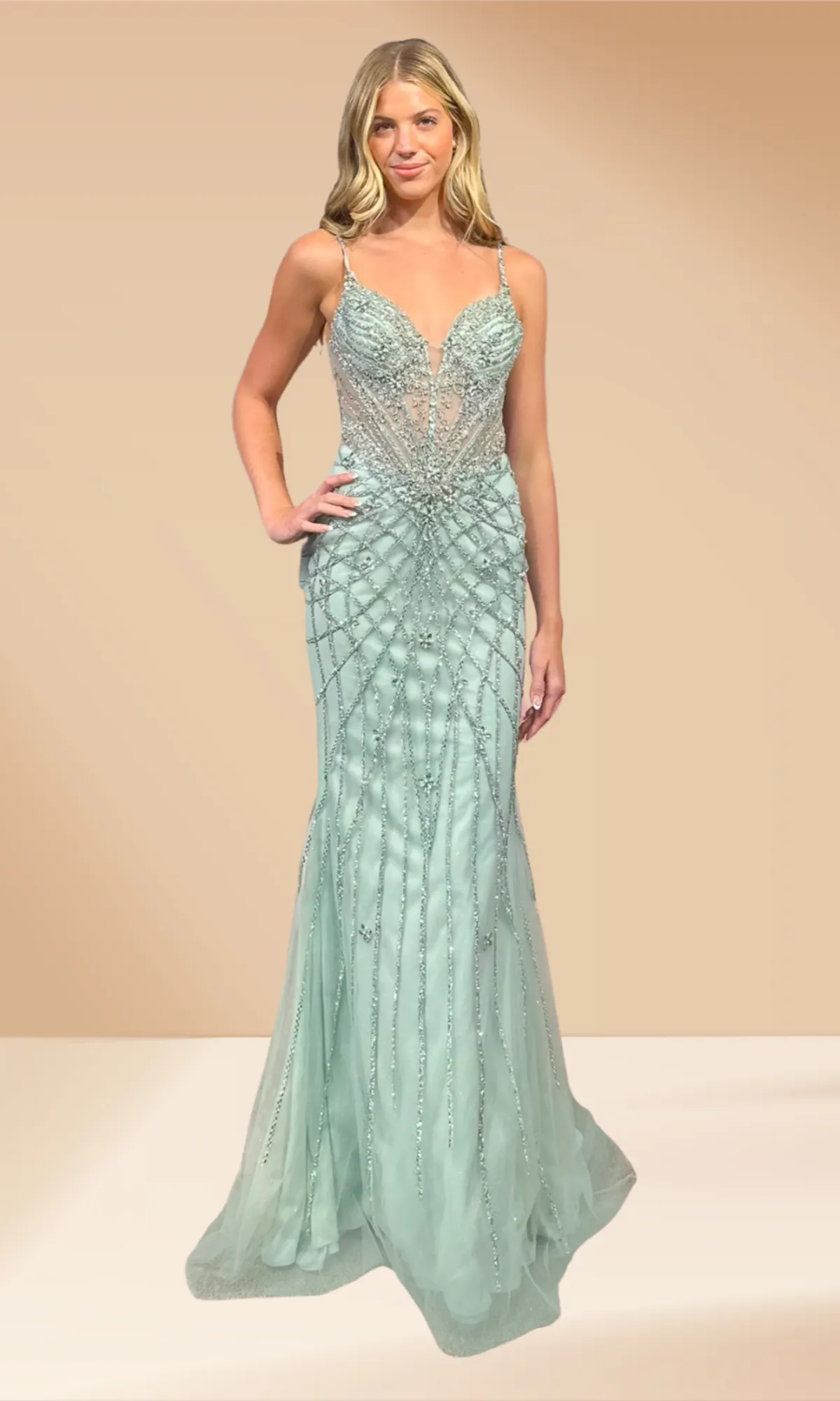 Tight Long Beaded Prom Dress: Amelia Couture 2135 sold by PromGirl product image thumbnail 4