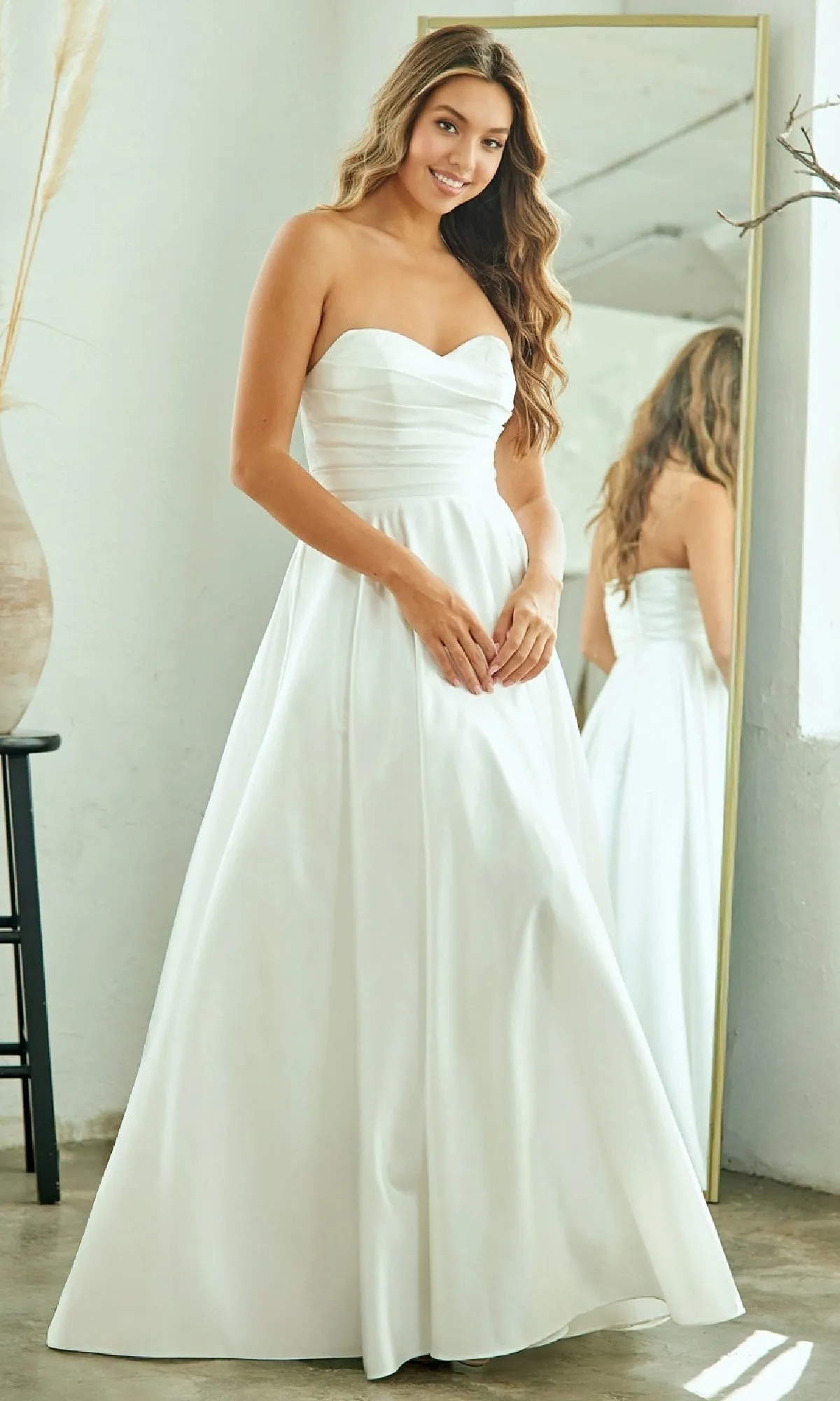 Classic Simple White Prom Dress: Amelia Couture 5076 sold by PromGirl