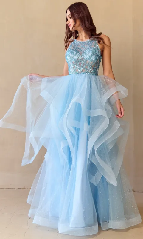 Glitter Tulle Prom Ball Gown: Amelia Couture 5066 sold by PromGirl