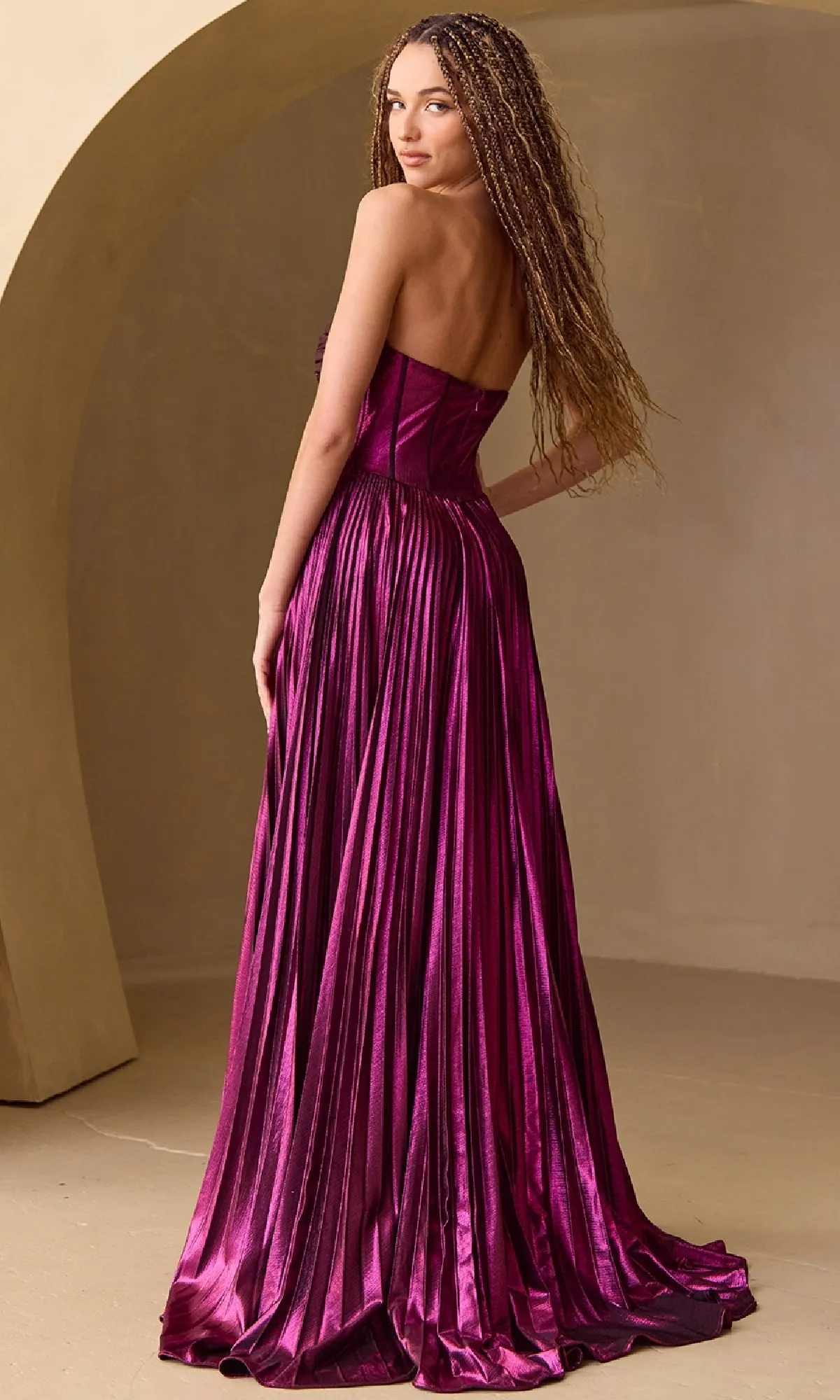Strapless Pleated Metallic Prom Gown: Amelia 2058 sold by PromGirl product image thumbnail 2