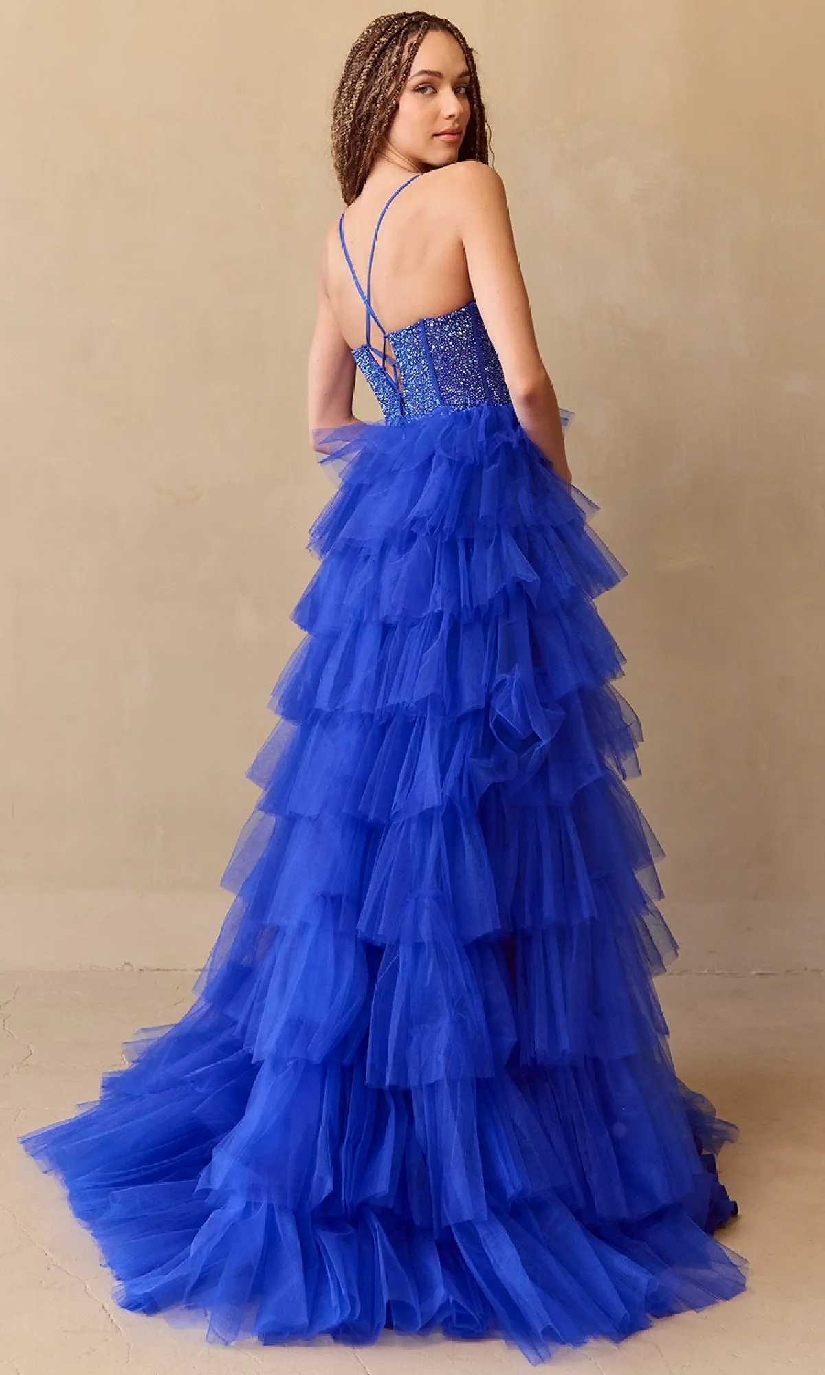 Ruffled Long Prom Ball Gown: Amelia Couture 4048 sold by PromGirl product image thumbnail 2