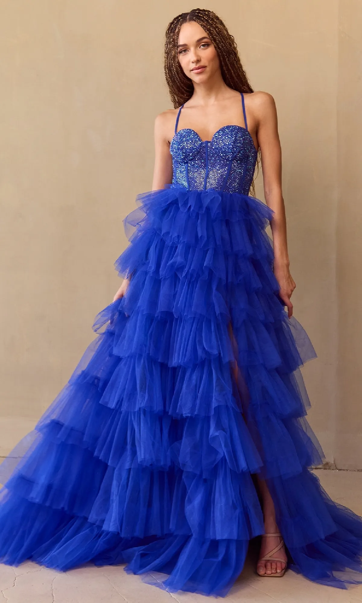 Ruffled Long Prom Ball Gown: Amelia Couture 4048 sold by PromGirl product image thumbnail 5