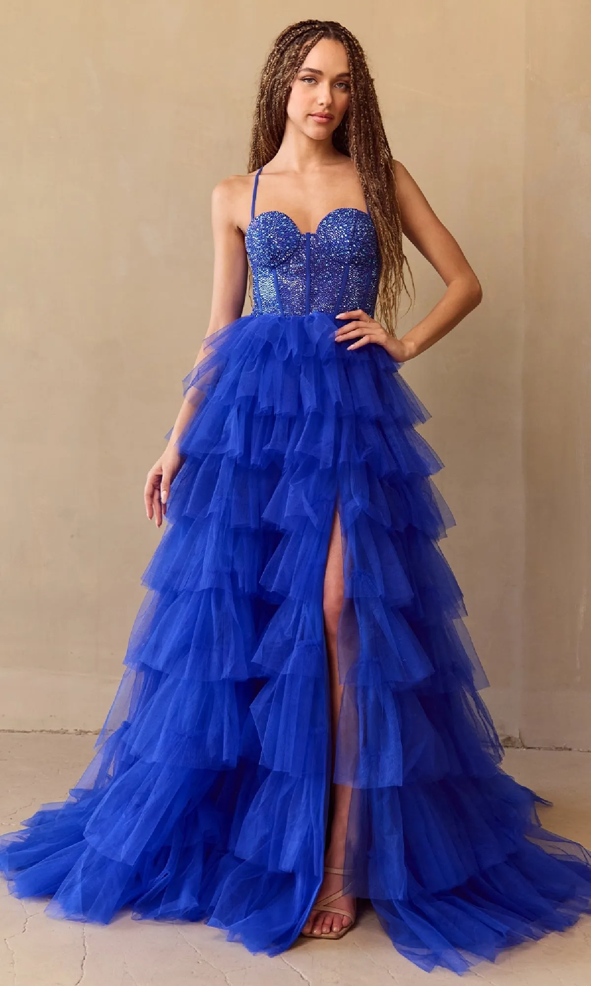 Ruffled Long Prom Ball Gown: Amelia Couture 4048 sold by PromGirl product image thumbnail 3