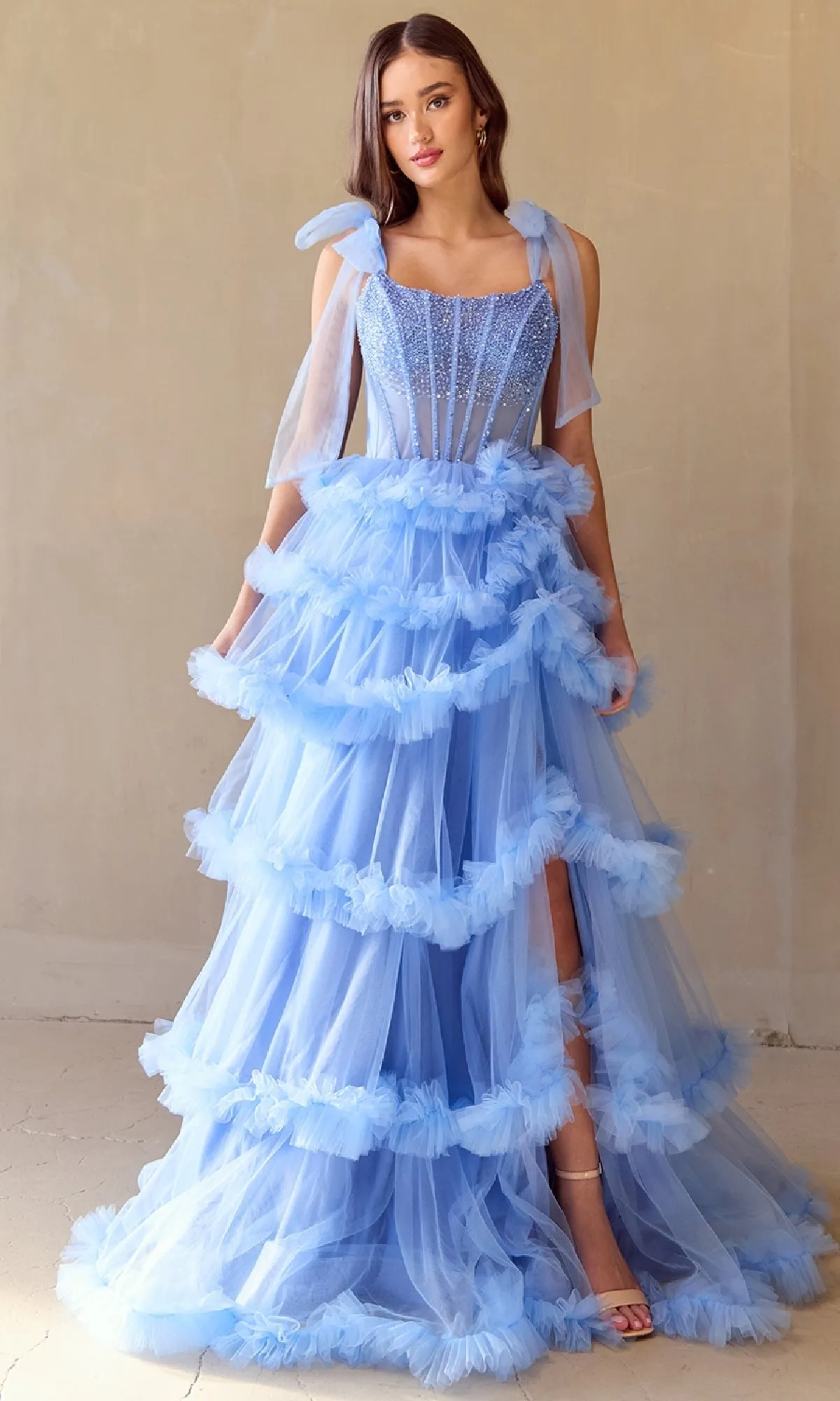 Ruffled Long Prom Ball Gown: Amelia Couture 8900 sold by PromGirl product image thumbnail 4