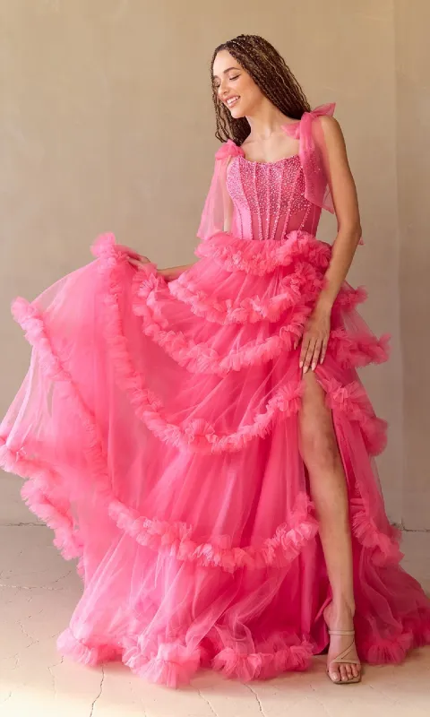 Ruffled Long Prom Ball Gown: Amelia Couture 8900 sold by PromGirl