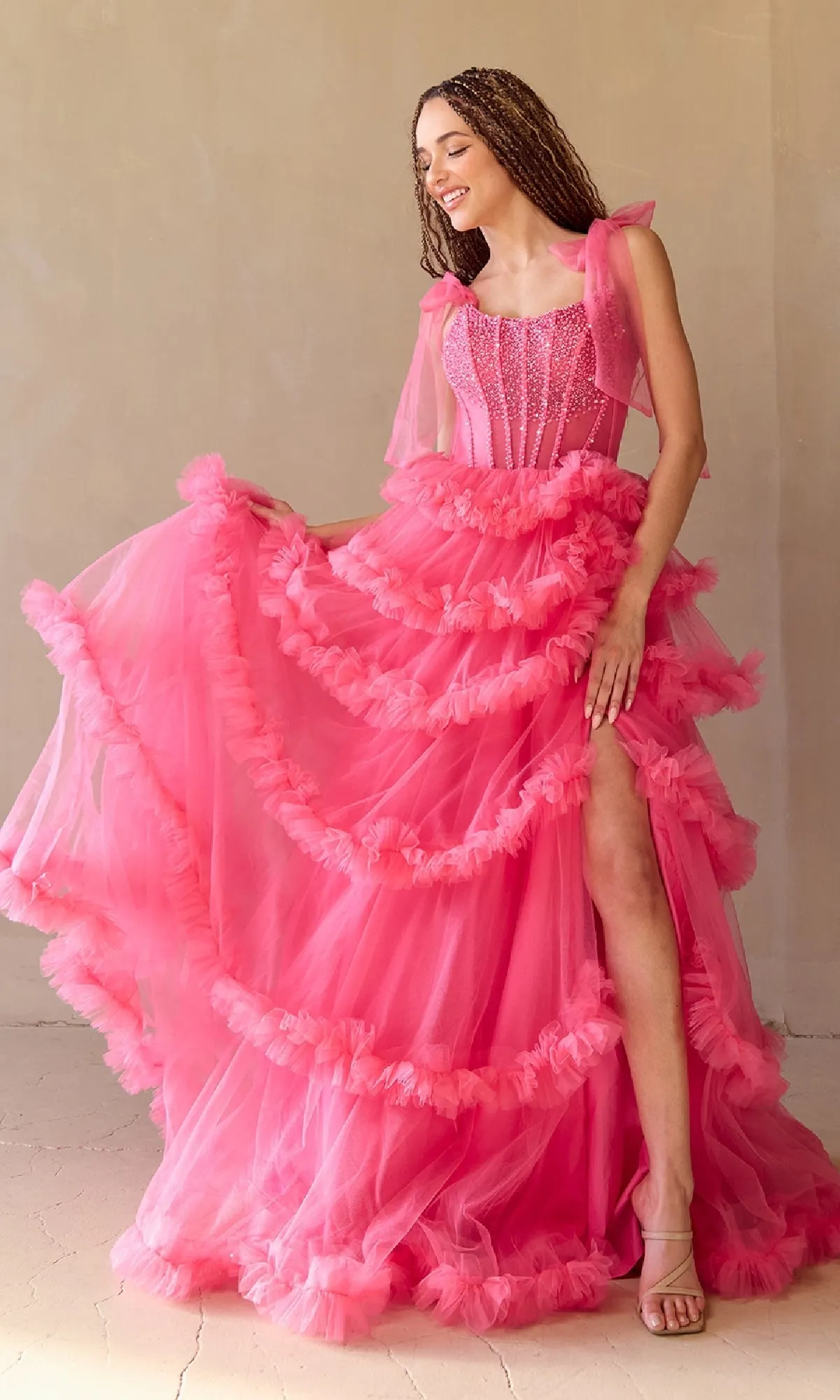 Ruffled Long Prom Ball Gown: Amelia Couture 8900 sold by PromGirl