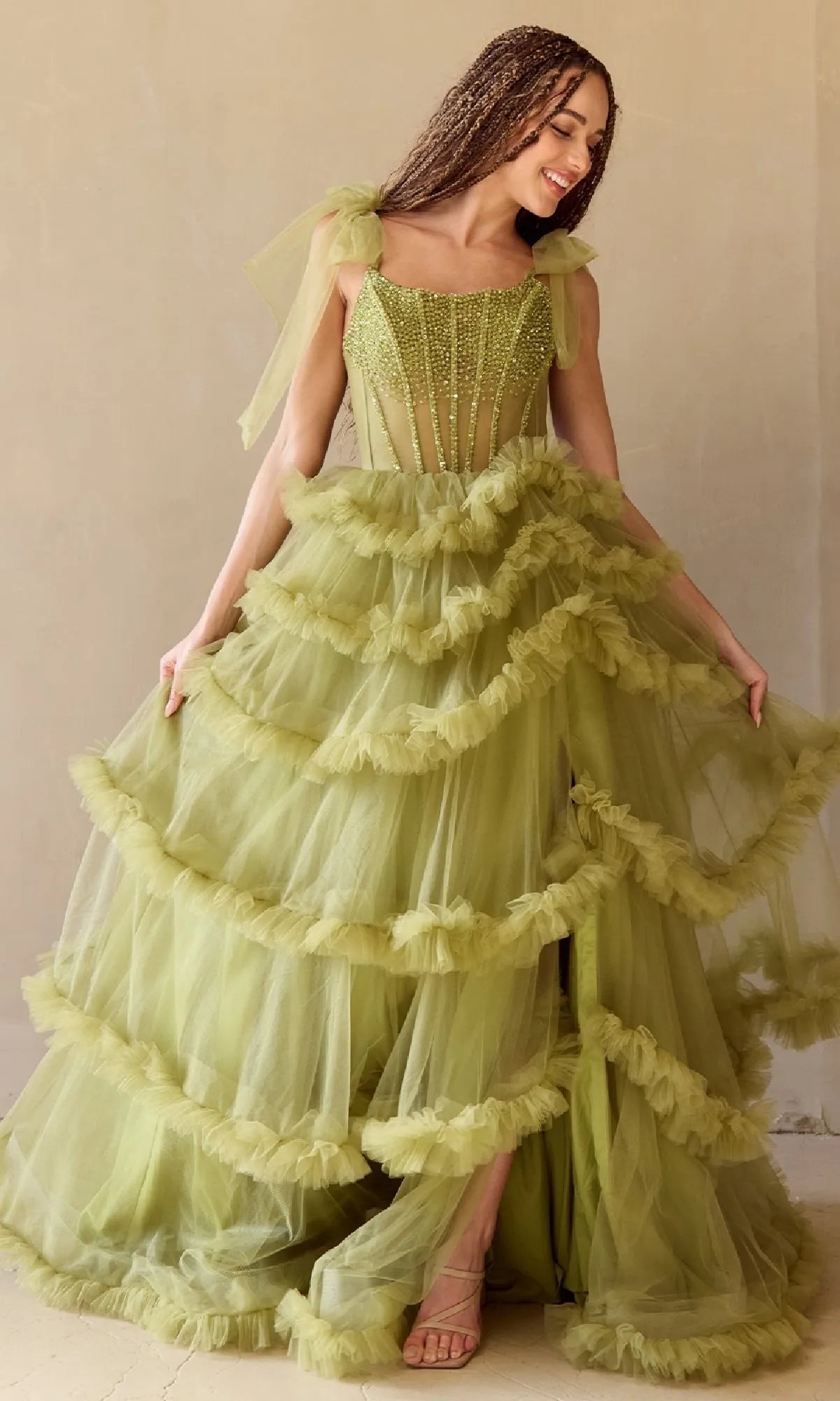 Ruffled Long Prom Ball Gown: Amelia Couture 8900 sold by PromGirl product image thumbnail 3