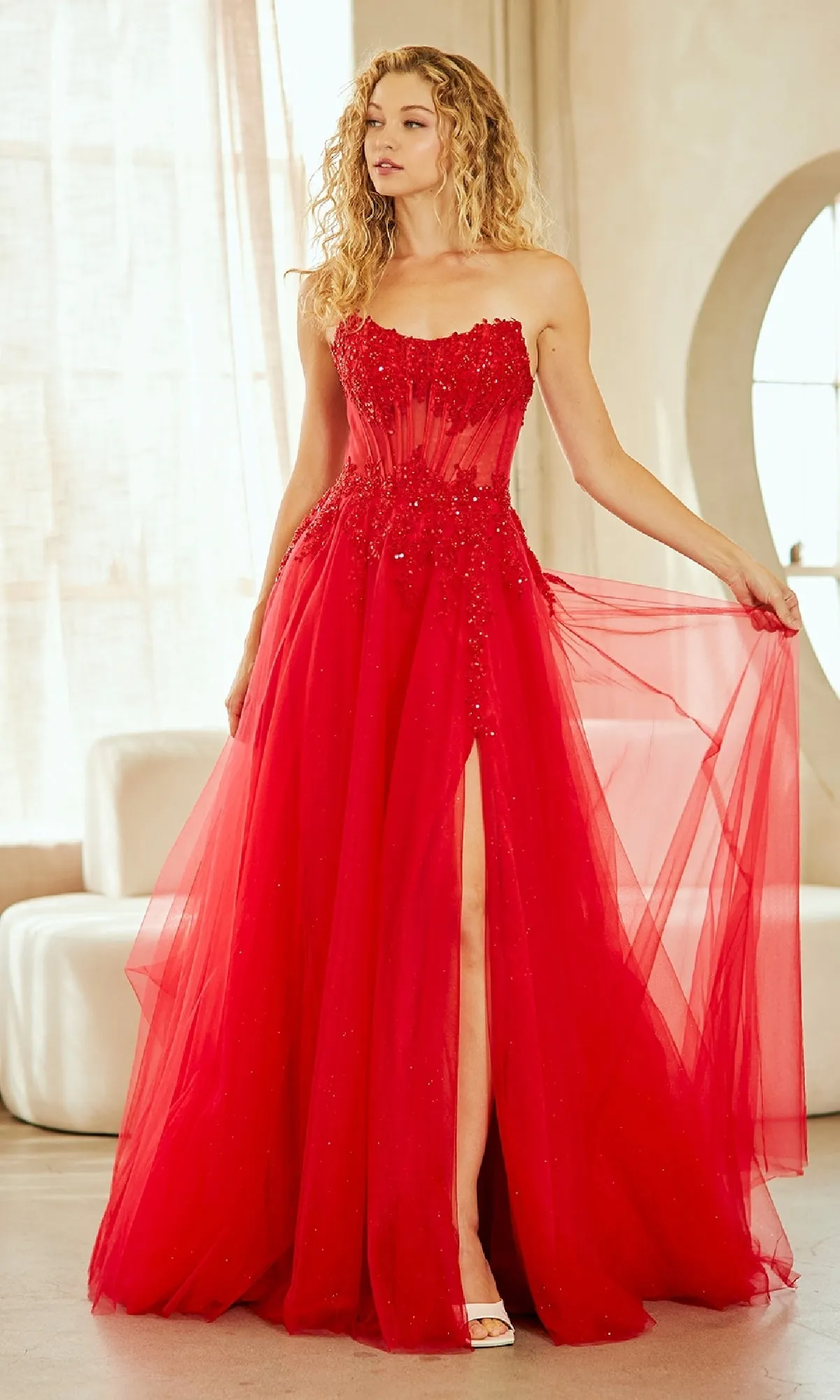 Strapless Glitter Prom Gown: Amelia Couture 9078 sold by PromGirl product image thumbnail 4