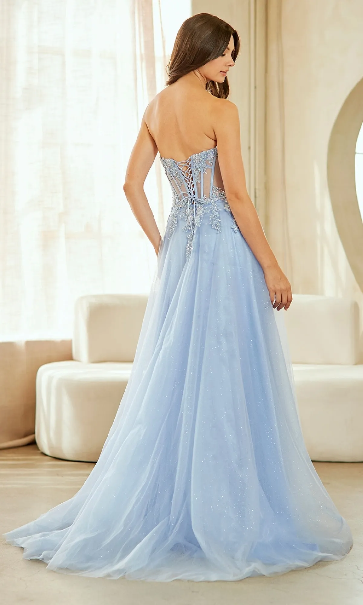 Strapless Glitter Prom Gown: Amelia Couture 9078 sold by PromGirl product image thumbnail 2