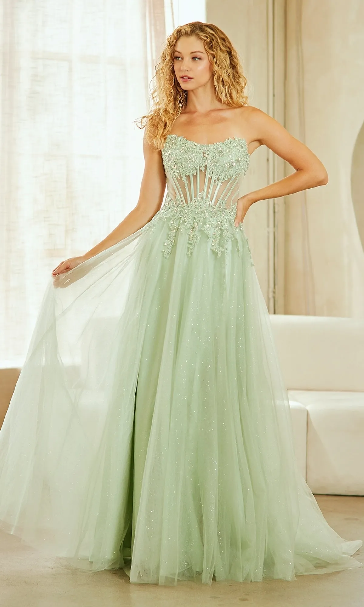 Strapless Glitter Prom Gown: Amelia Couture 9078 sold by PromGirl product image thumbnail 5