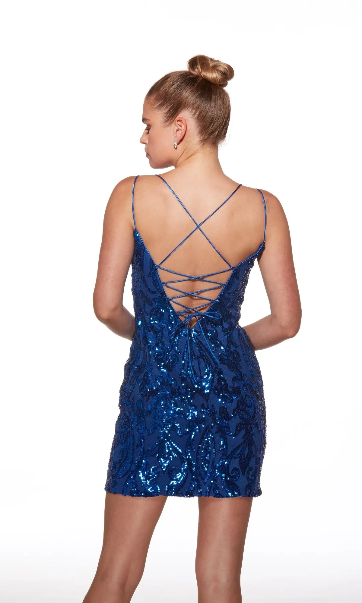 Lace-Up-Back Short Sequin Hoco Dress: Alyce 40008 sold by PromGirl product image thumbnail 2