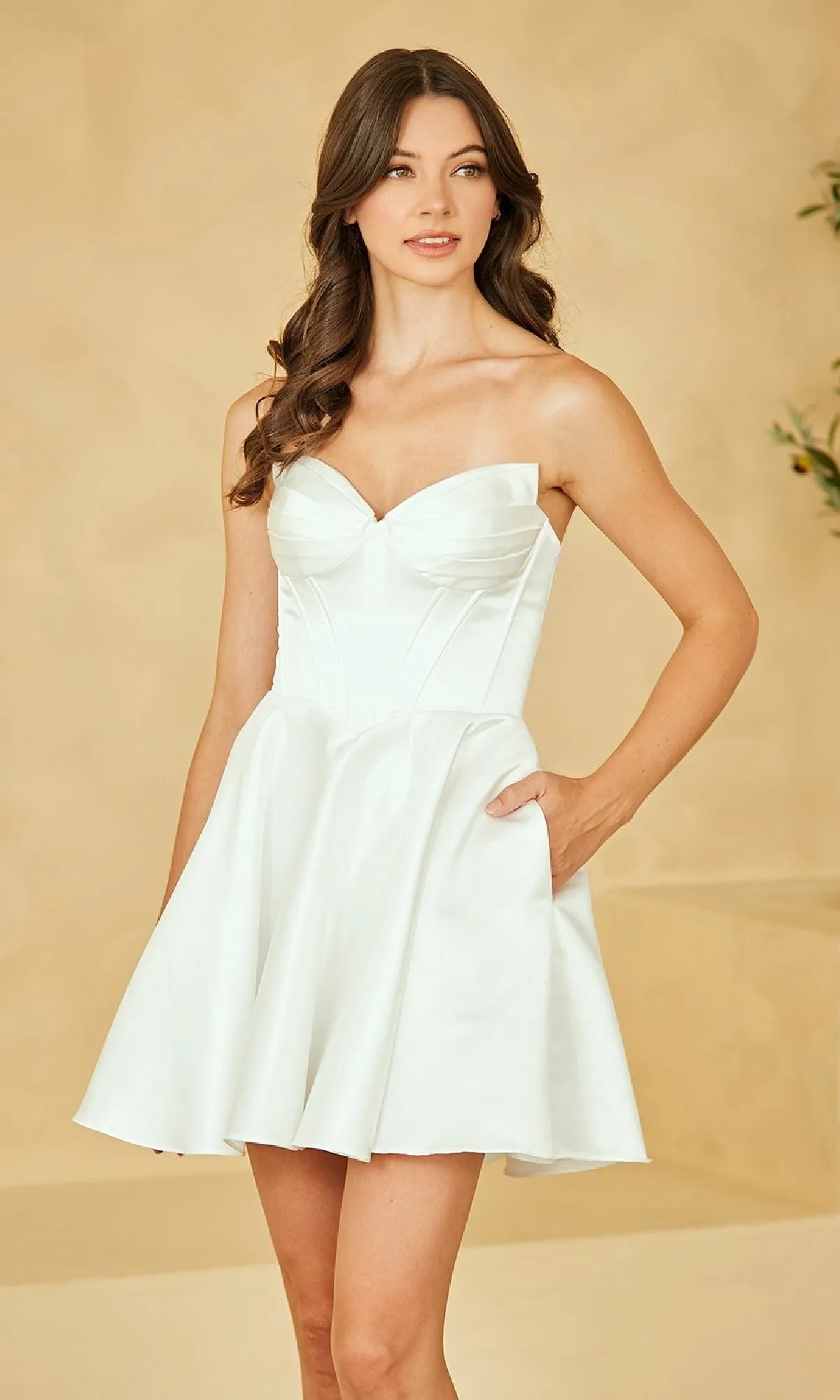 Strapless White Party Dress: Amelia Couture 5082S sold by PromGirl product image thumbnail 5