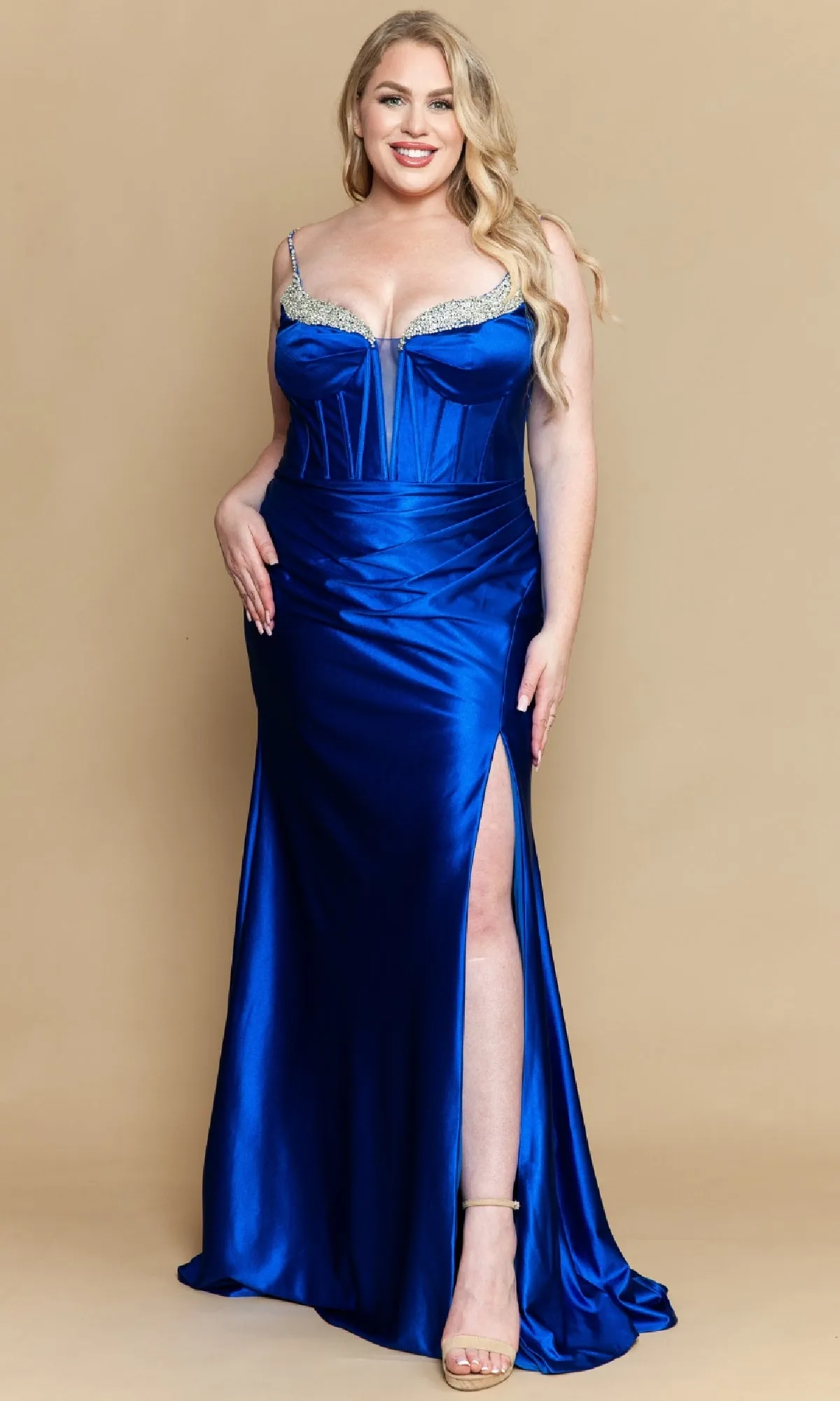 Tight Plus-Size Long Satin Prom Dress: PolyUSA W1180 sold by PromGirl product image thumbnail 3
