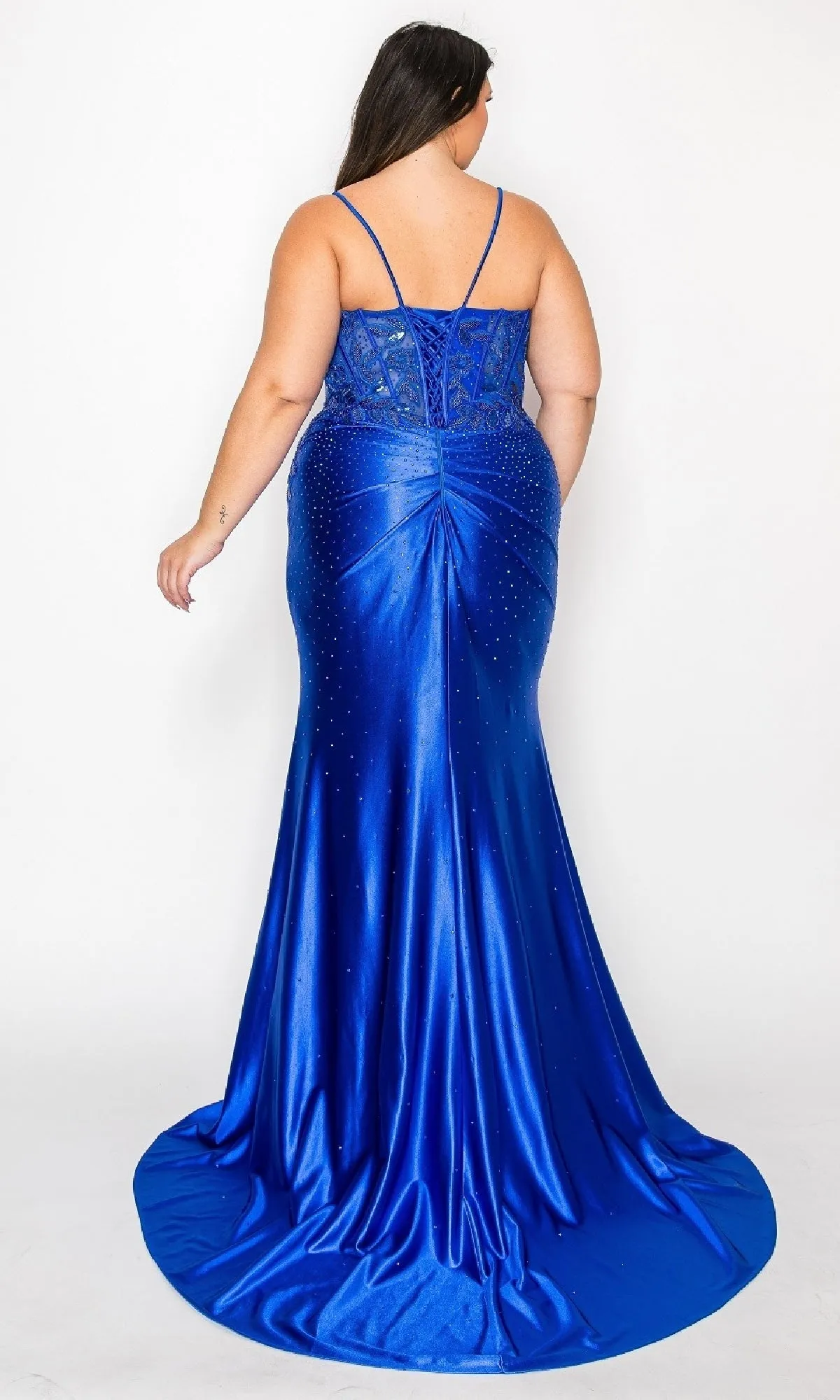 Plus-Size Long Satin Prom Dress: Poly USA 9734 sold by PromGirl product image thumbnail 2