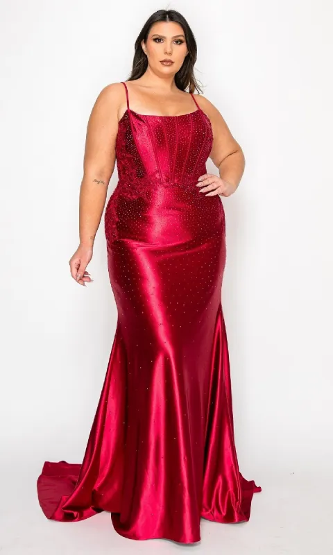 Plus-Size Tight Beaded Prom Dress: PolyUSA W1164 sold by PromGirl
