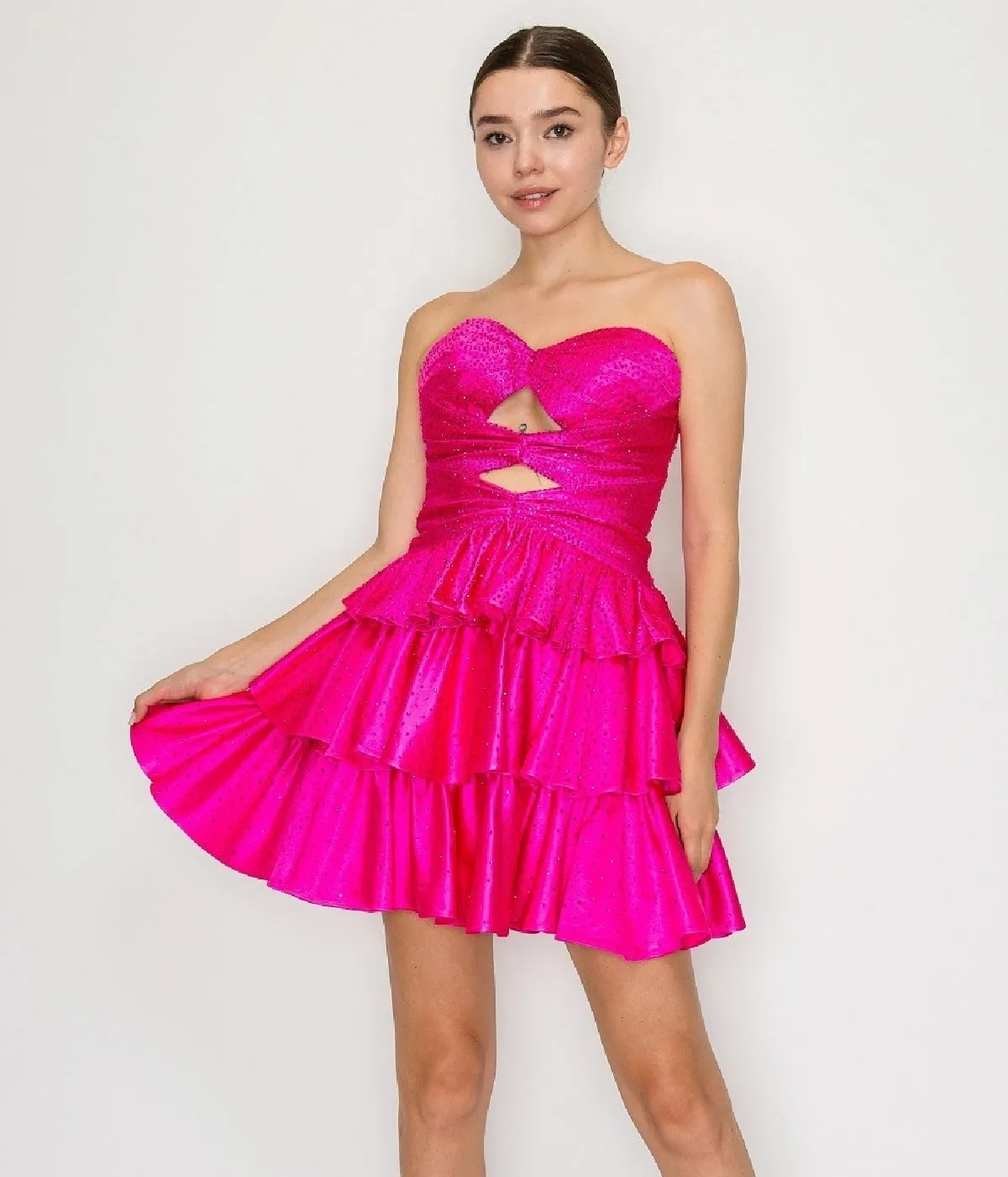 Strapless Short Ruffled Hoco Dress: Poly USA 9944 sold by PromGirl