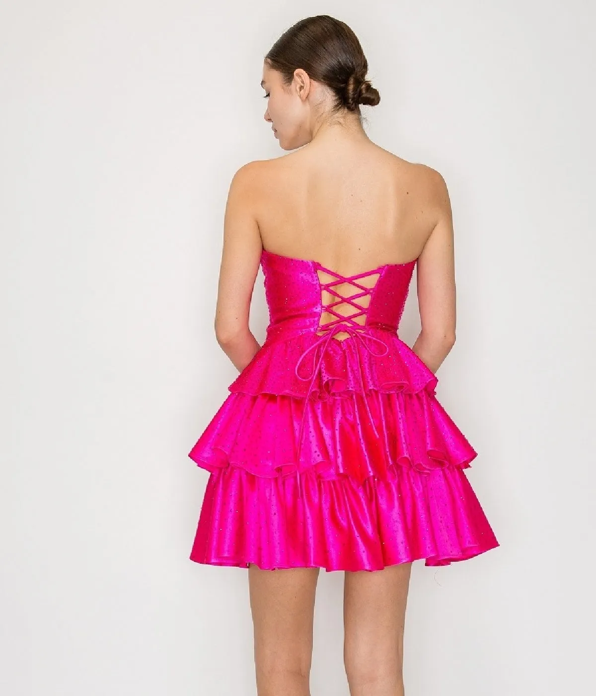 Strapless Short Ruffled Hoco Dress: Poly USA 9944 sold by PromGirl product image thumbnail 2