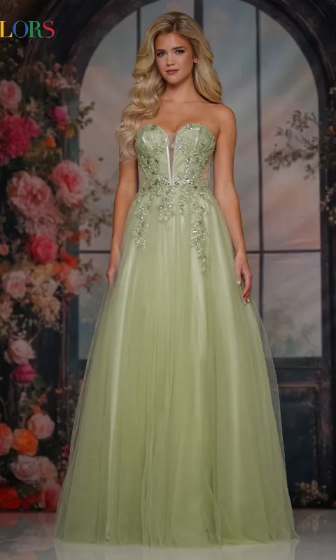 Strapless Long Corset Prom Dress: Colors Dress 3923 sold by PromGirl