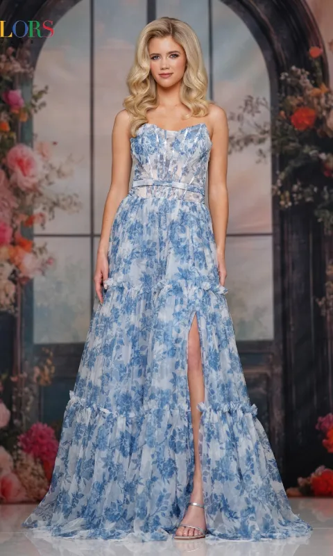 Strapless Long Print Prom Dress: Colors Dress 3810 sold by PromGirl
