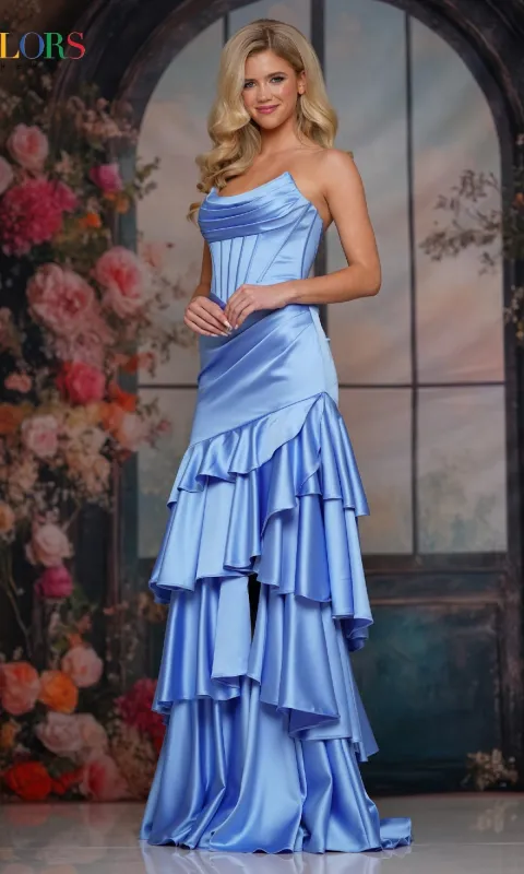 Strapless Long Tiered Prom Gown: Colors Dress 3823 sold by PromGirl