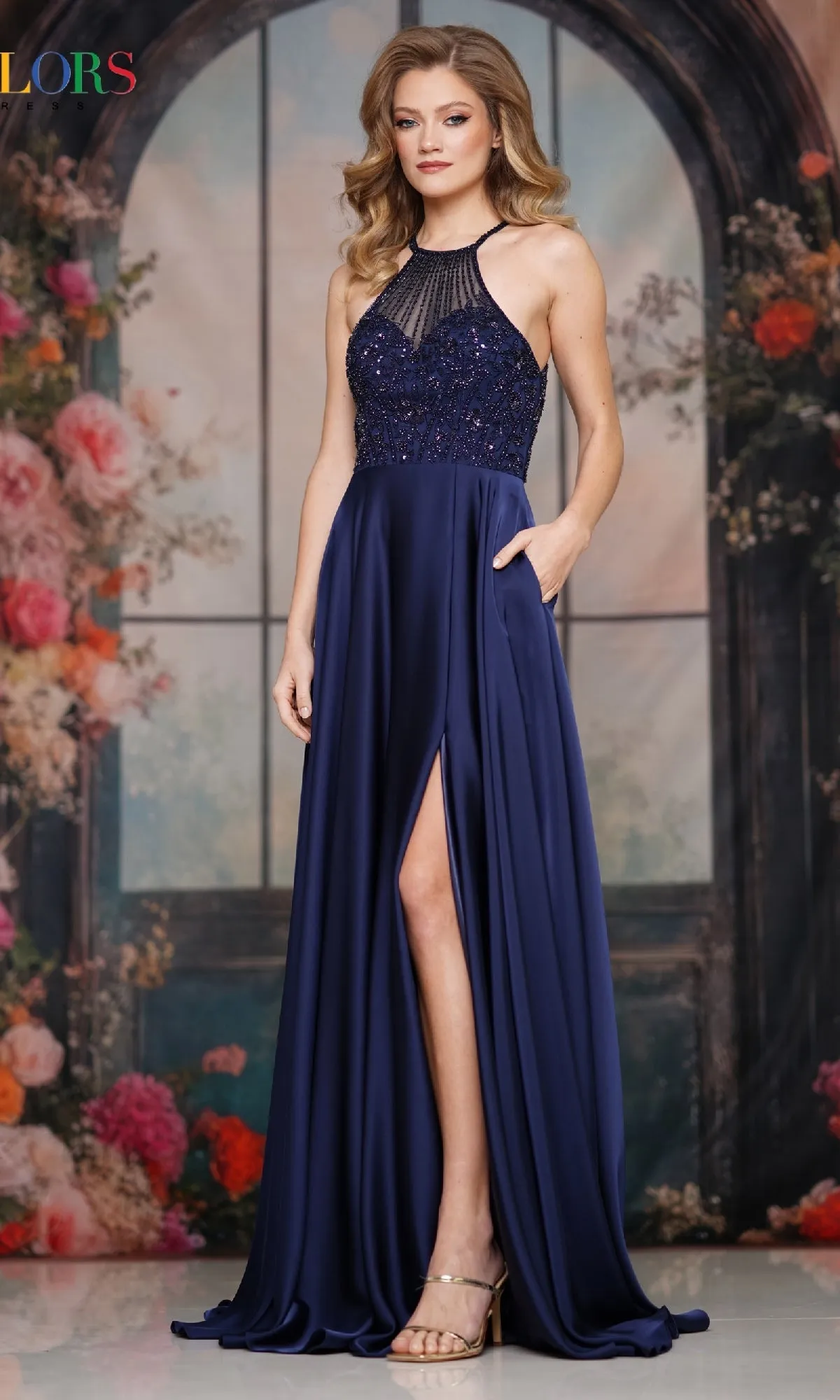 High-Neck Halter Prom Gown: Colors Dress 3822 sold by PromGirl product image thumbnail 4