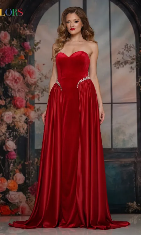 Strapless Velvet Prom Gown: Colors Dress 3861 sold by PromGirl