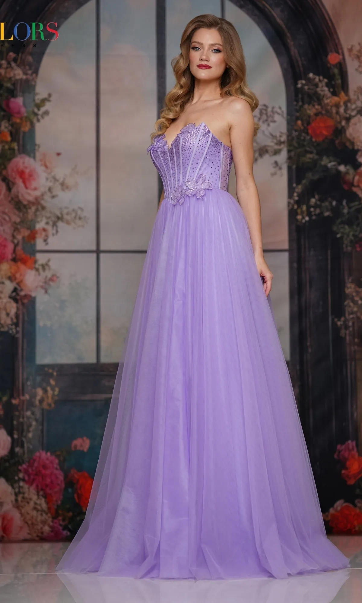 Strapless Long Corset Prom Gown: Colors Dress 3797 sold by PromGirl