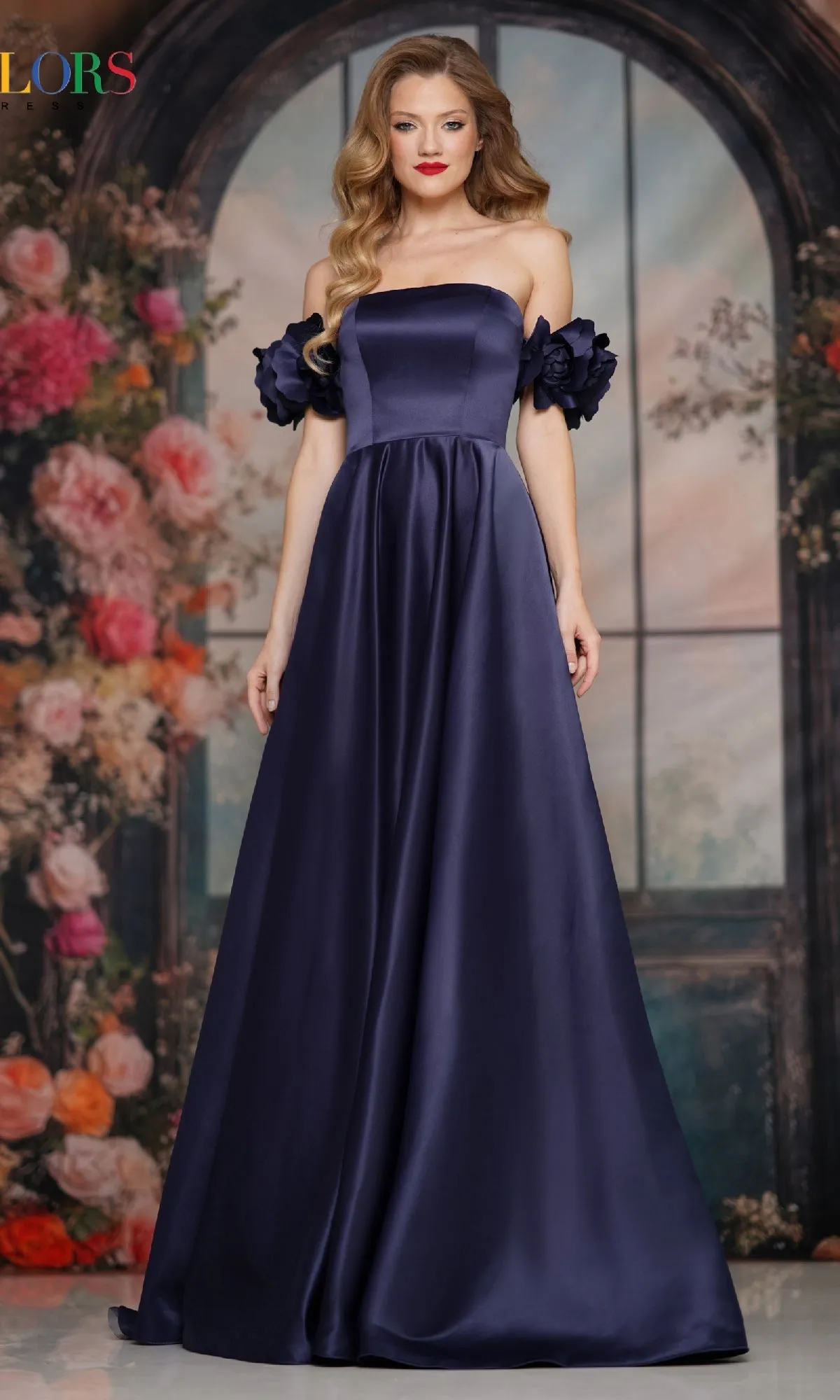 Off-Shoulder Satin Prom Gown: Colors Dress 3744 sold by PromGirl product image thumbnail 5
