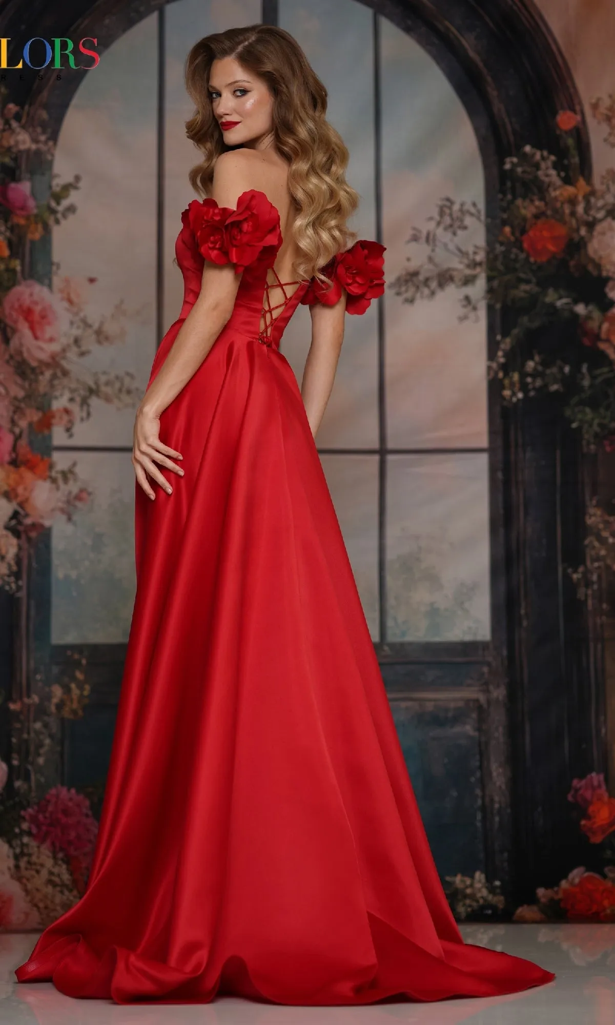Off-Shoulder Satin Prom Gown: Colors Dress 3744 sold by PromGirl product image thumbnail 2