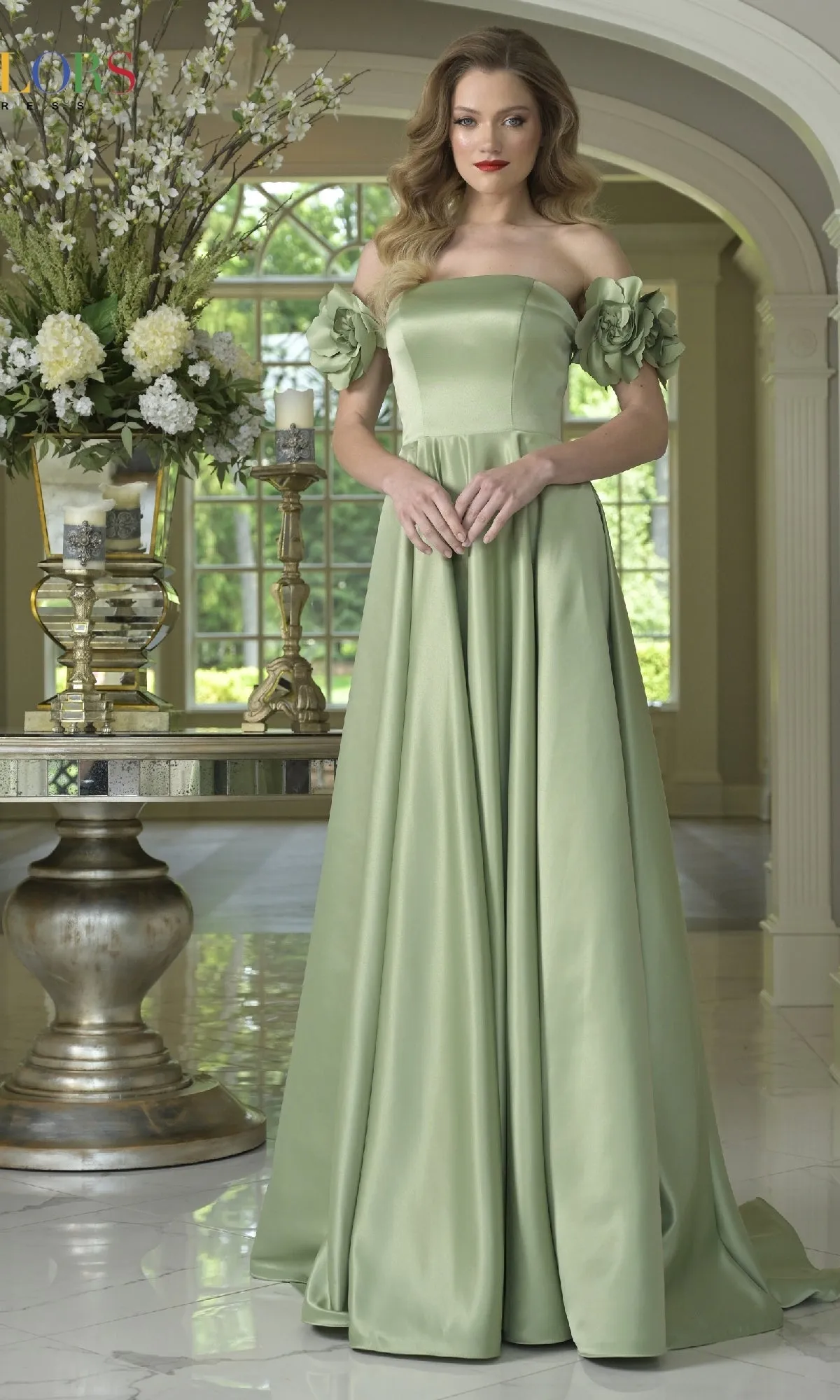 Off-Shoulder Satin Prom Gown: Colors Dress 3744 sold by PromGirl product image thumbnail 3