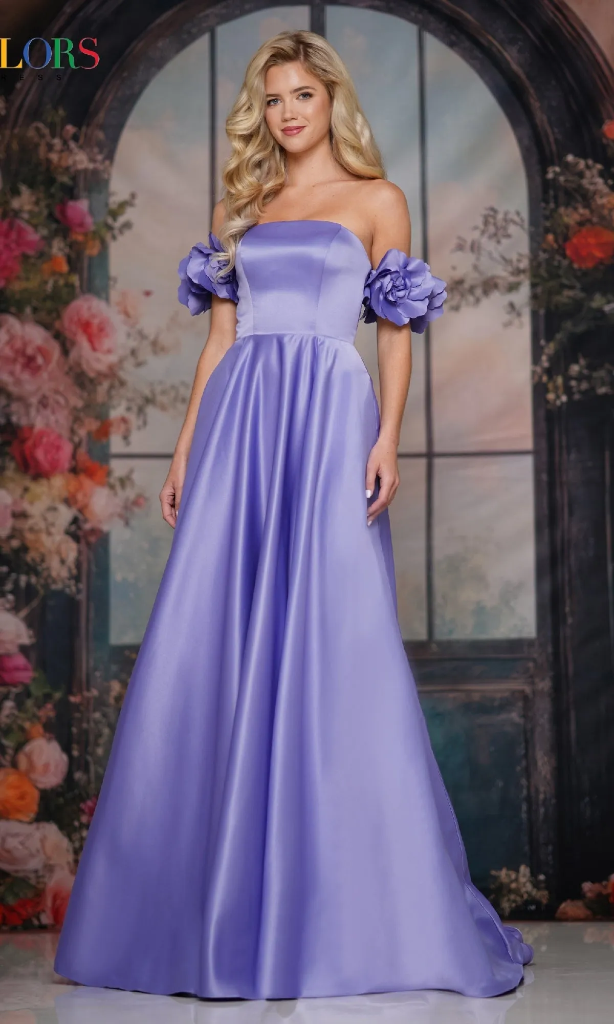 Off-Shoulder Satin Prom Gown: Colors Dress 3744 sold by PromGirl product image thumbnail 4