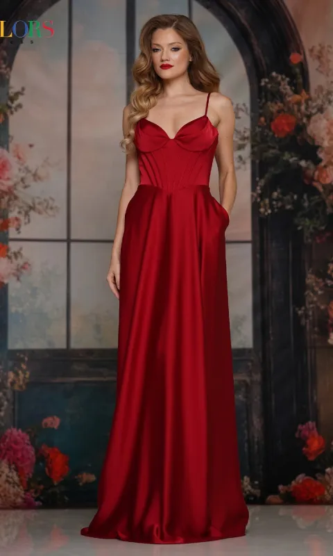 Long Satin Corset Prom Dress: Colors Dress 3743 sold by PromGirl