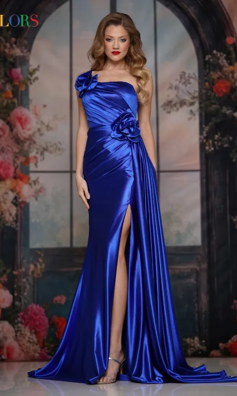 One-Shoulder Satin Prom Gown: Colors Dress 3731 sold by PromGirl
