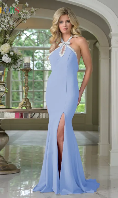 Bead-Trimmed Halter Prom Gown: Colors Dress 3718 sold by PromGirl