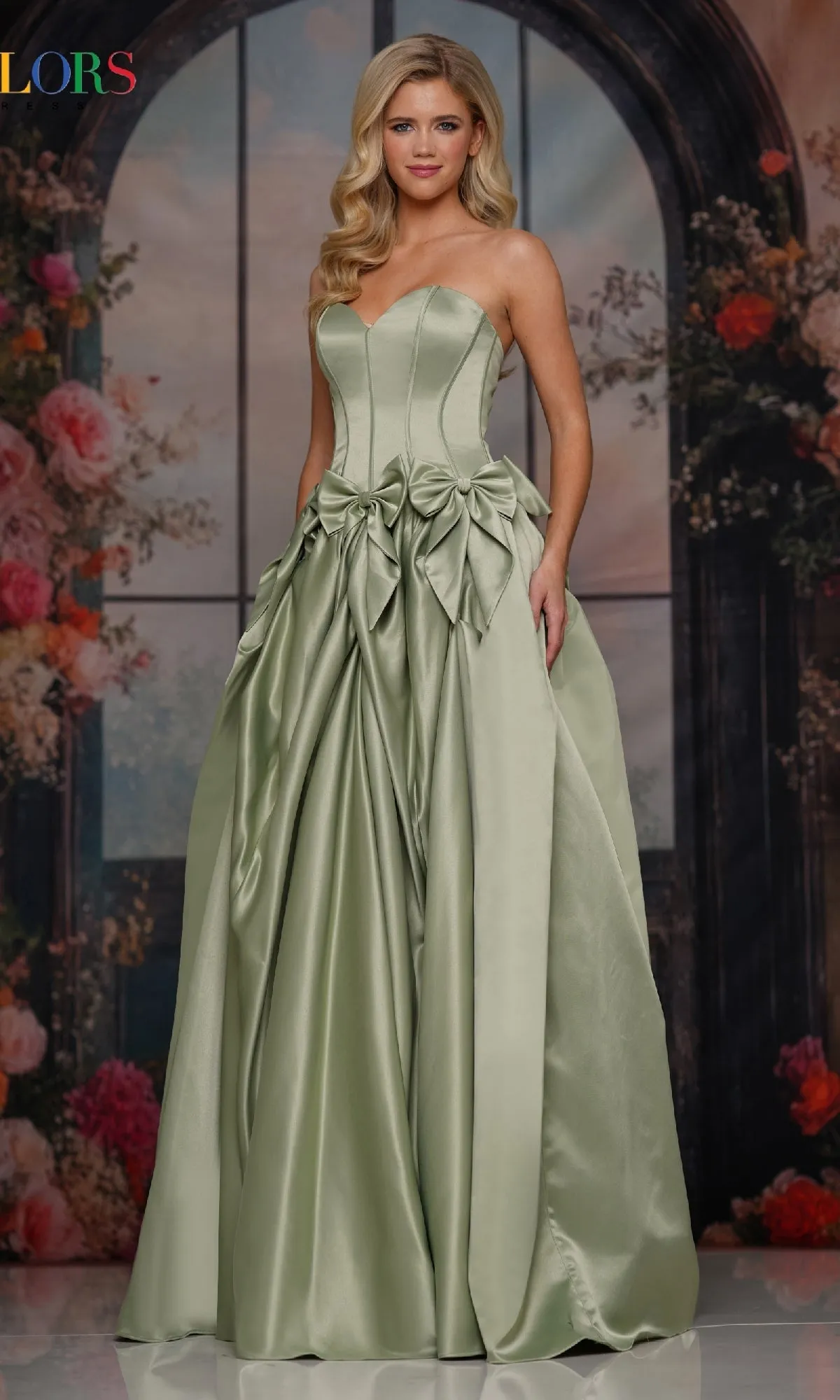 Bow-Front Long Prom Ball Gown: Colors Dress 3739 sold by PromGirl product image thumbnail 3