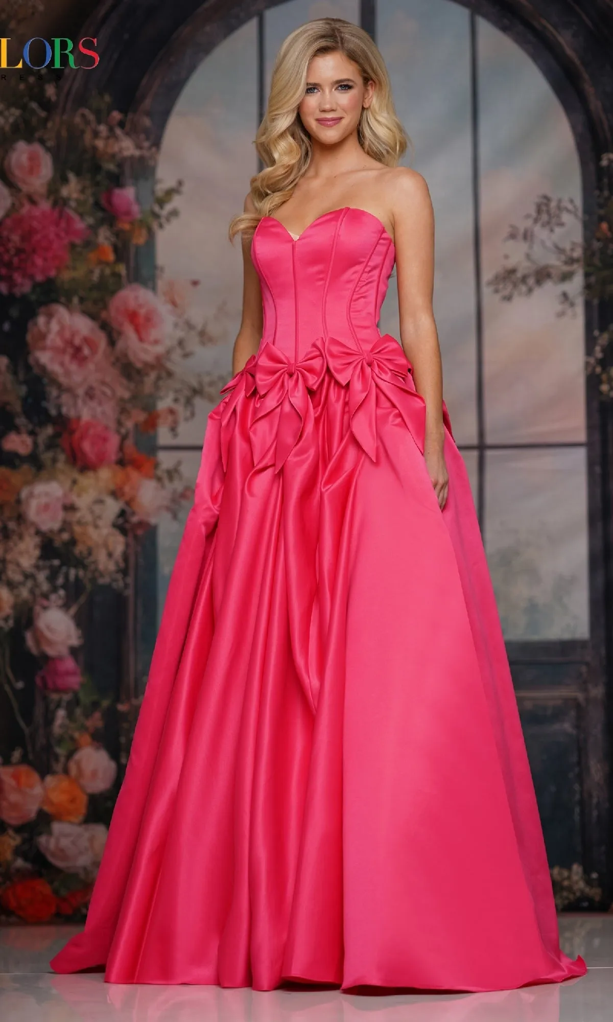 Bow-Front Long Prom Ball Gown: Colors Dress 3739 sold by PromGirl